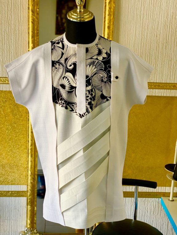 White Dashiki with Black pattern designs